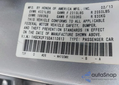 2013 Honda Accord Ex from USA, damaged, VIN 1HGCR2F75DA110613
